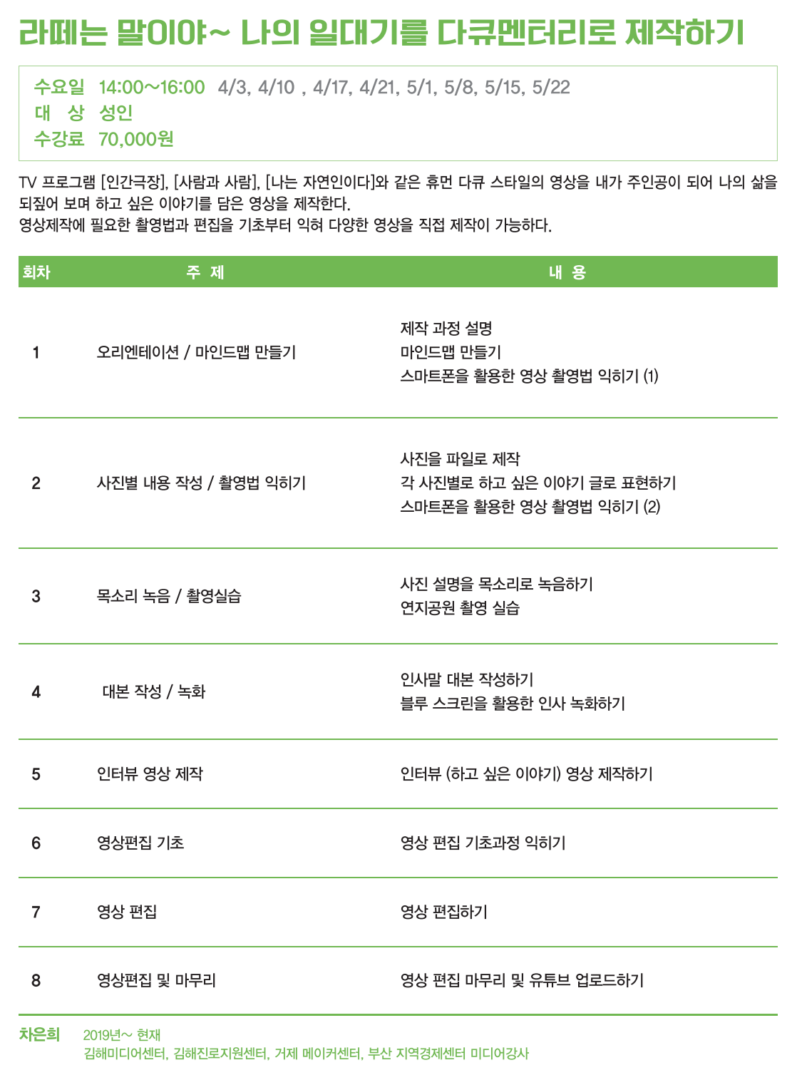 [폐강] “라떼는 말이야~”  나의 일대기를 다큐멘터리로 제작하기 <세상에 단 하나뿐인 나만의 다큐 만들기>