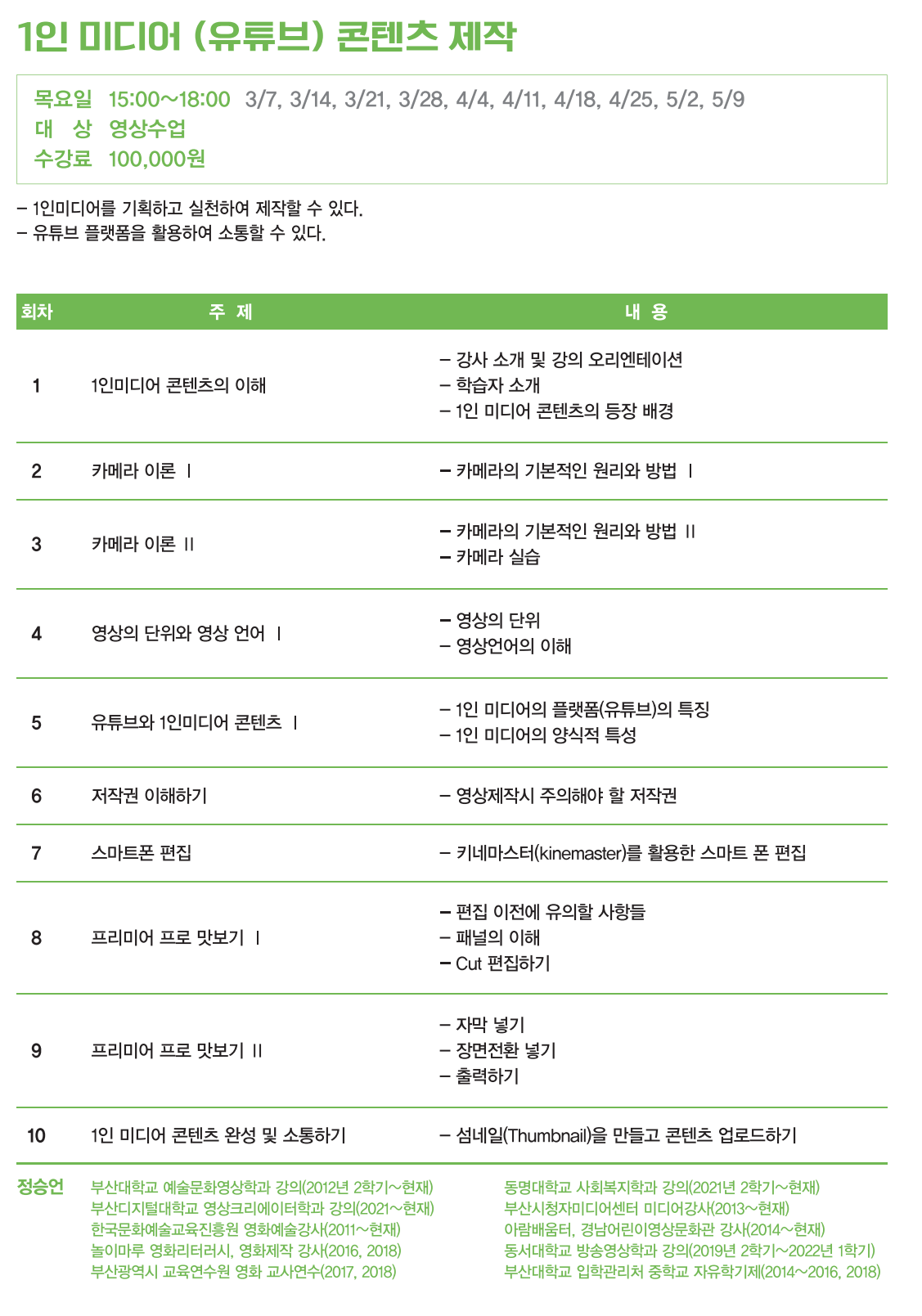 [폐강] <1인 미디어 유투브 콘텐츠 제작> ~카메라, 저작권, 편집까지 모두 배울 수 있다~ 